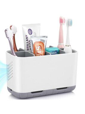 Toothbrush Holder Organizer With Divider Bathroom Counter Storage Drain Tray